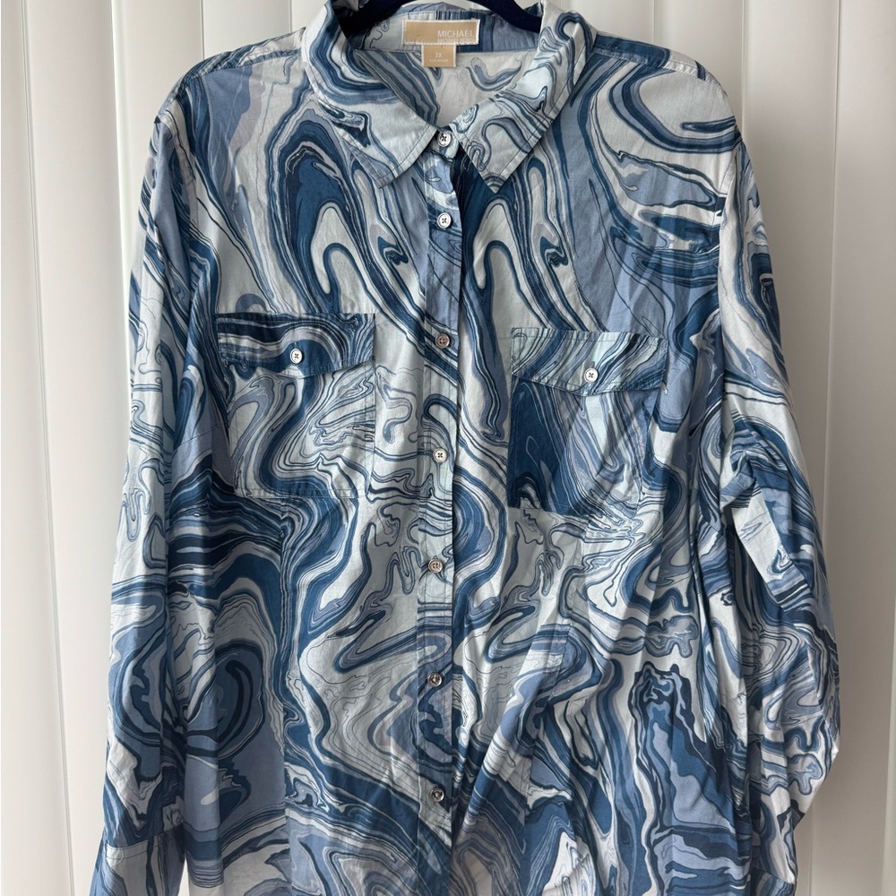 Michael Kors Blue and White Marble Blouse
